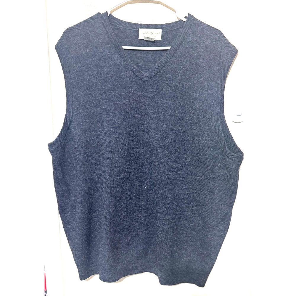 Eddie‎ Bauer Wool Sweater Vest Men's XL Gray Vneck Pullover Preppy Australian